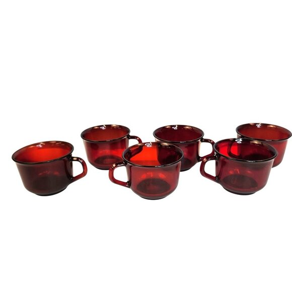 Arcopal France Ruby Red Glass Coffee Cups Set Of 2 Vintage Durable And Elegant D - Picture 1 of 9